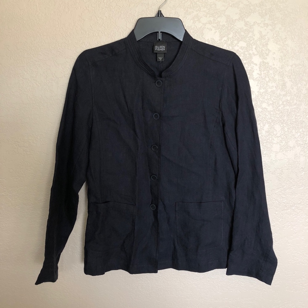 Eileen Fisher XS Linen Mandarin Collar Jacket